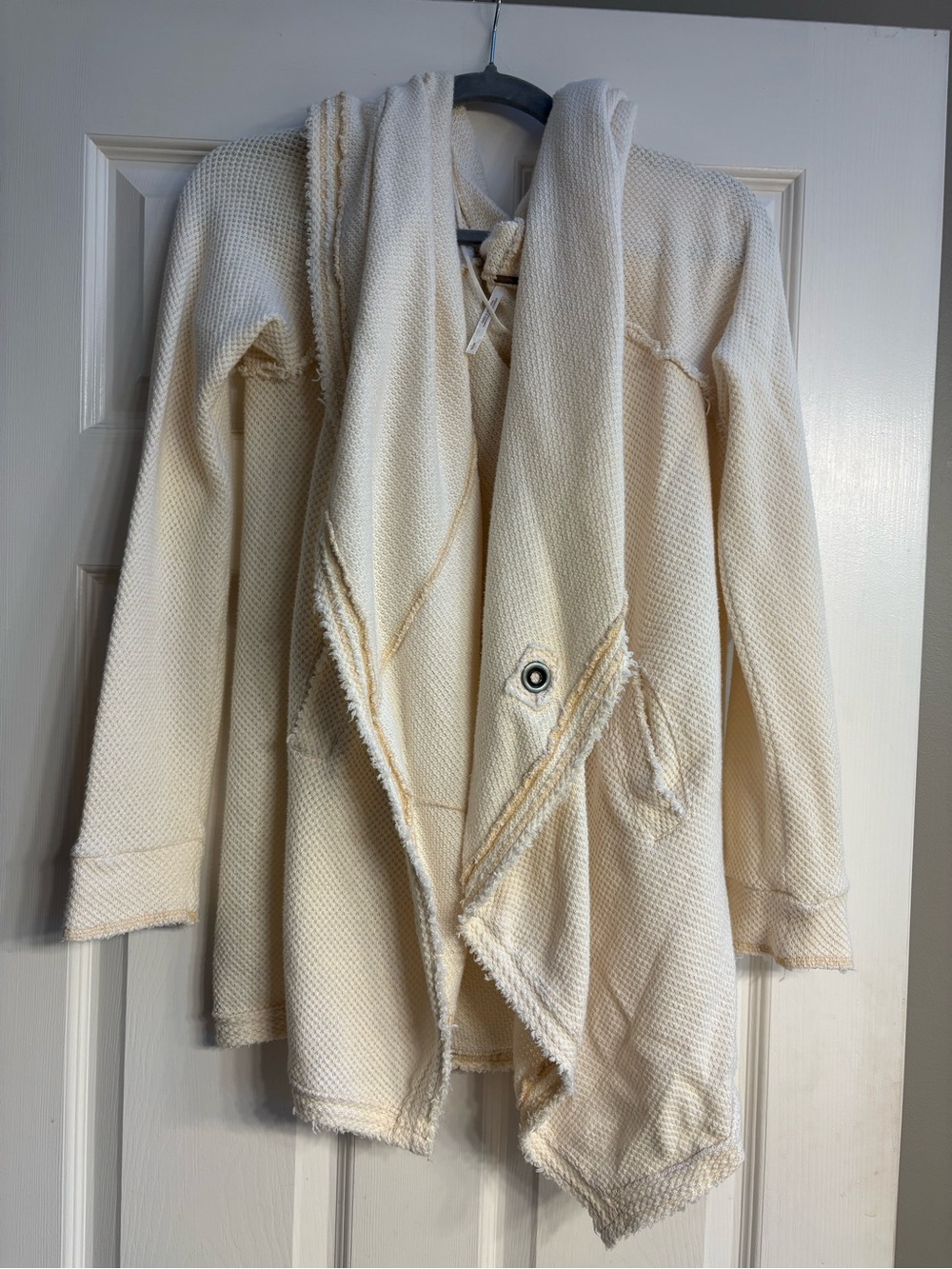 Free People Cream Open-Front Knit Drape Coatigan